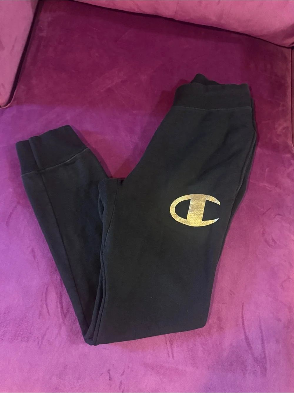 Champion Black Sweatpants Reverse Weave with Gold 'C' Logo 3 pockets Men’s Small
